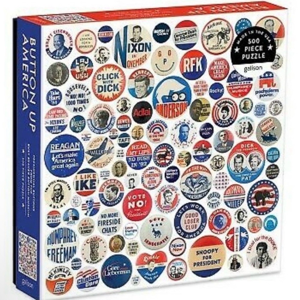 Galison Button Up America 500 Piece Puzzle Presidential Campaign Buttons New